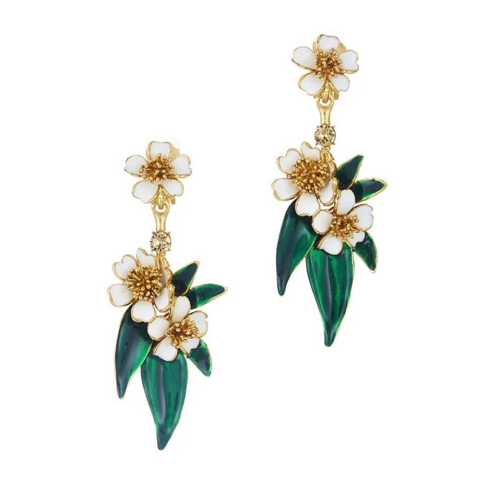 Rare! Oscar de la Renta Enamel 
Delicate Flowers Earrings